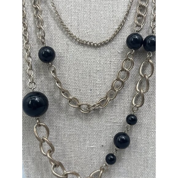 Multi-Strand Silver Tone & Black Beaded Necklace - Picture 2 of 5